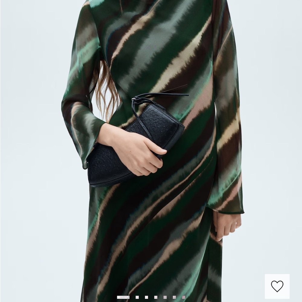 Green and Brown Striped Dress with Black Clutch